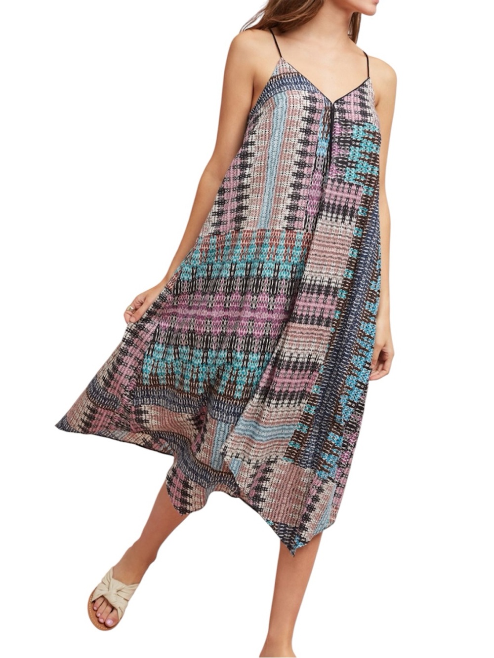 Akemi + Kin Riviera Midi Dress Pink & Turquoise Handkerchief Women’s Size XSmall
